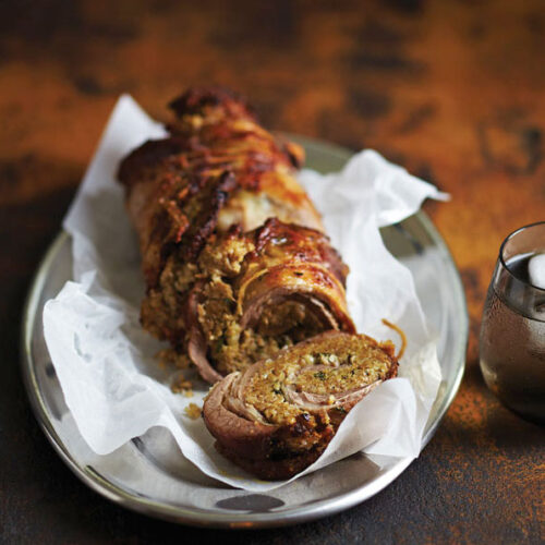 Lamb breast rolled & stuffed with mince, pine nuts & coriander