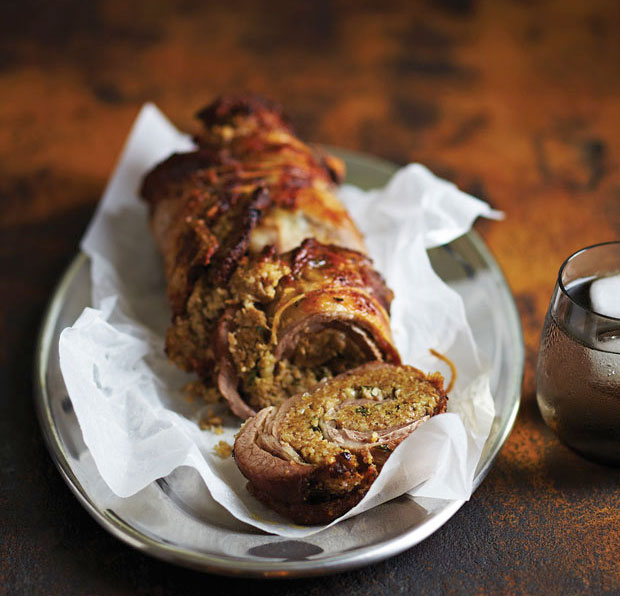 Lamb breast rolled & stuffed with mince, pine nuts & coriander