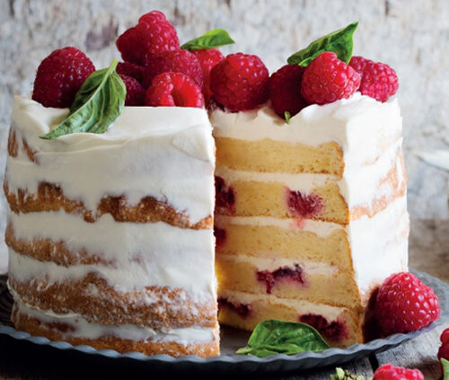 Gluten-free naked raspberry cake
