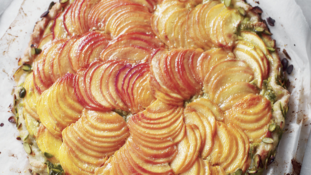 Peach and pistachio galette